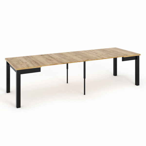 Nowoczesny Duży Stół 90-290 cm Rozkładany Do Jadalni Salonu Kuchni Loft Dąb Craft Złoty Czarny VIGO