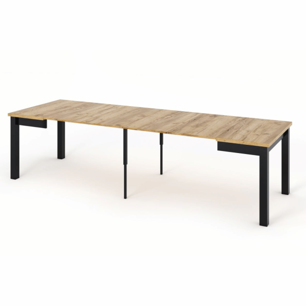 Nowoczesny Duży Stół 90-290 cm Rozkładany Do Jadalni Salonu Kuchni Loft Dąb Craft Złoty Czarny VIGO