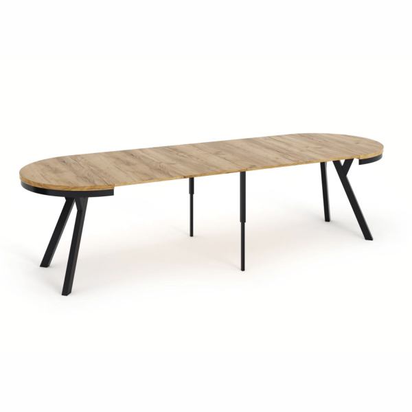 Nowoczesny Okrągły Rozkładany Duży Drewniany Stół Do Salonu Jadalni Kuchni 100-300 cm Czarny Dąb Craft Złoty SNUG