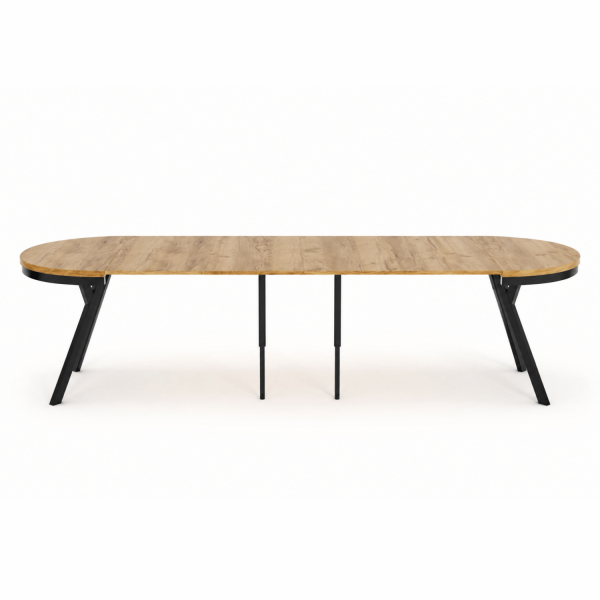 Nowoczesny Okrągły Rozkładany Duży Drewniany Stół Do Salonu Jadalni Kuchni 100-300 cm Czarny Dąb Craft Złoty SNUG
