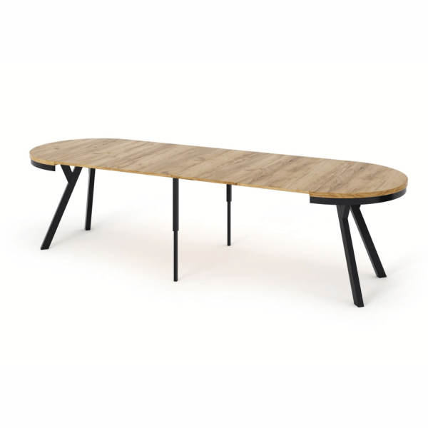 Nowoczesny Okrągły Rozkładany Duży Drewniany Stół Do Salonu Jadalni Kuchni 100-300 cm Czarny Dąb Craft Złoty SNUG