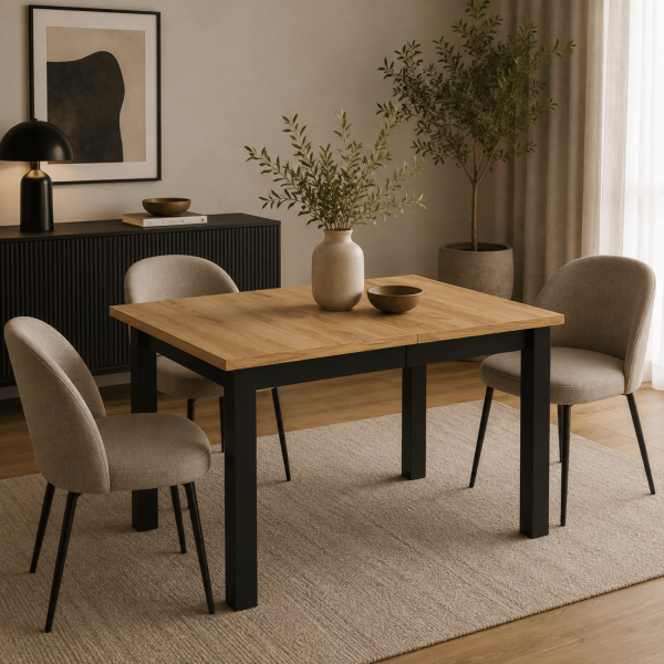 Nowoczesny Rozkładany Stół 160-200 cm Do Jadalni Salonu kuchni Kuchenny Czarny Dąb Craft Złoty EMMA
