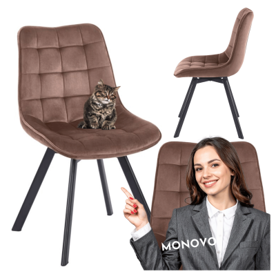 Nowoczesne Pikowane Krzesło Welurowe do Salonu Jadalni Loft Mokka Brązowe Czarne Nogi COCO