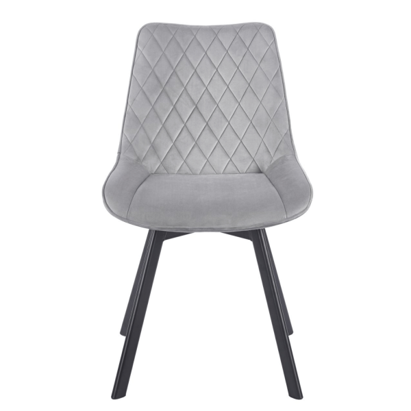 Nowoczesne Krzesło Do Jadalni Salonu Welurowe Loft Obrotowe Popielate Pikowane Tapicerowane Metalowe Szare TYLA