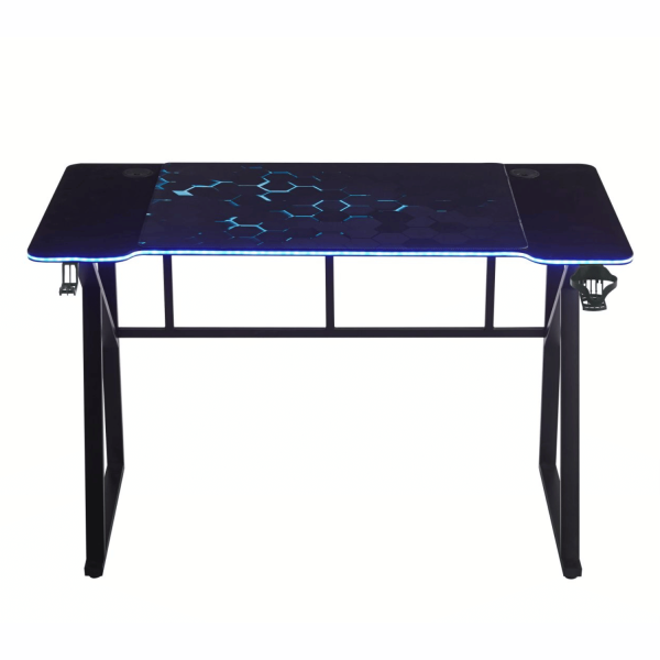 Biurko LED Gamingowe Komputerowe 120 cm Dla Gracza Podświetlane Z Uchwytem Na Kubek Czarne Metalowe SONIC
