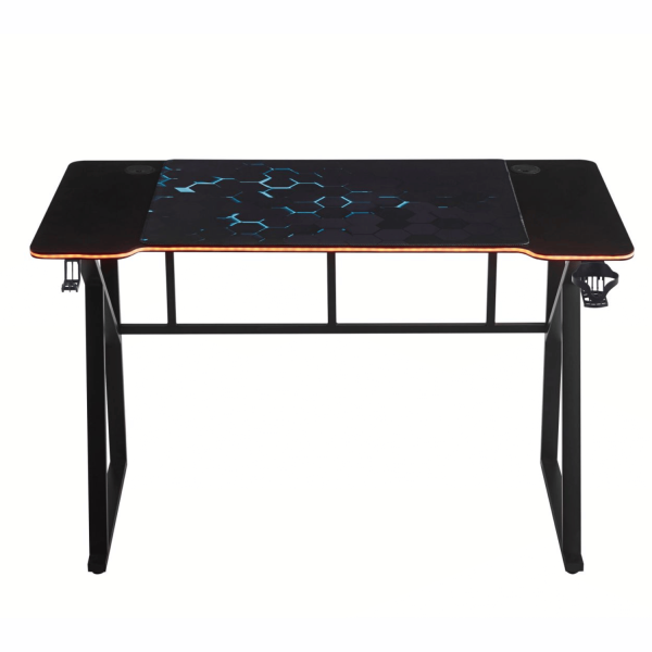 Biurko LED Gamingowe Komputerowe 120 cm Dla Gracza Podświetlane Z Uchwytem Na Kubek Czarne Metalowe SONIC