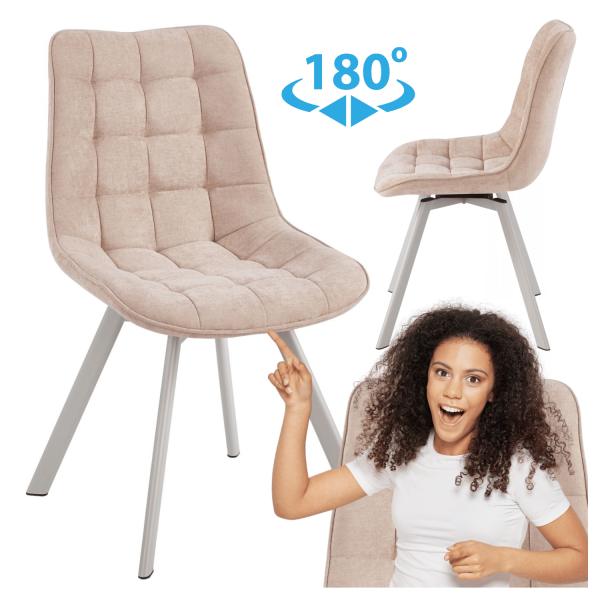 Beżowe Nowoczesne Tapicerowane Krzesło Loft do Jadalni Salonu Obrotowe Pikowane Cappuccino COCO