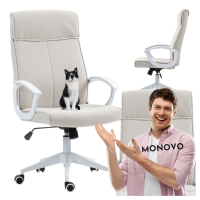 Nowoczesny Fotel Obrotowy Biurowy Mechanizm TILT do Gabinetu Skandynawski Beżowy Biały ESTRELLA