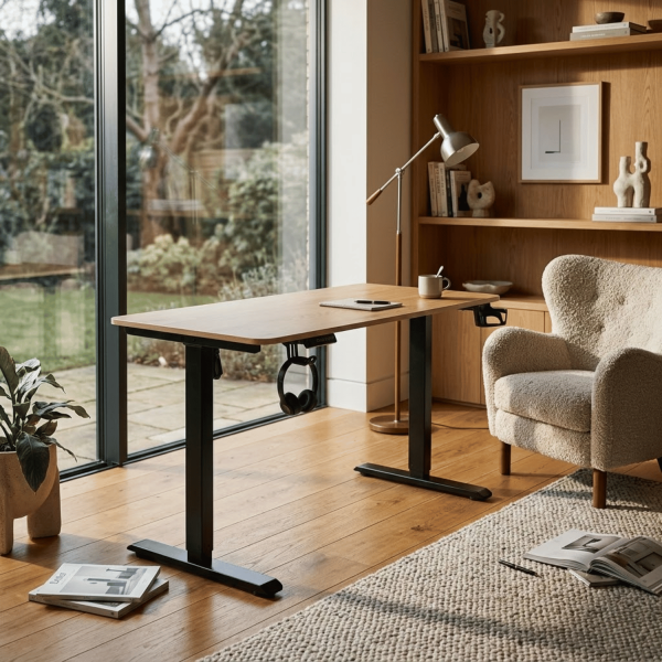 Biurko Gamingowe Komputerowe z Regulacją Wysokości 120 cm do Biura Loft Dąb Naturalny Czarny LENNIX