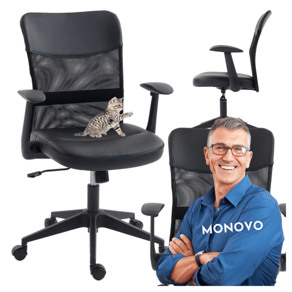 Nowoczesny Fotel Obrotowy Gabinetowy Mechanizm TILT do Biura Komputera Czarny Siatka Ekoskóra RIOS