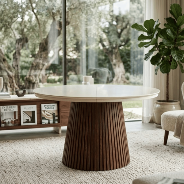 Nowoczesny Stół Rozkładany 120-160-200 cm do Salonu Jadalni Mid Century Modern Kaszmir Orzech ROSELLA