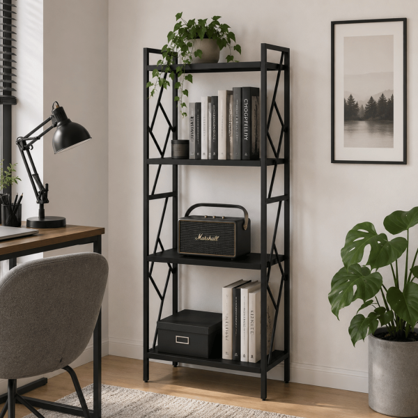 Metalowy Regał Do Biura Salonu Loft Otwarty Stojący z Półkami na Książki Czarny VERVE