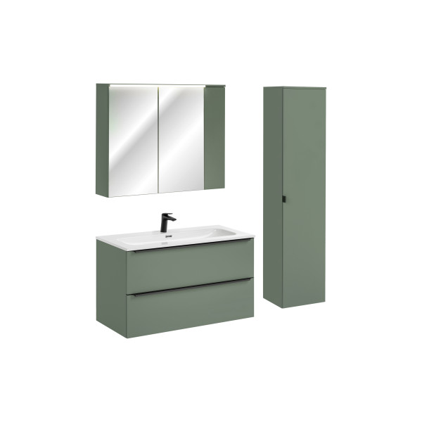 Zestaw Meblowy 100Cm Z Umywalką Meblową Fly, Baterią Umywalkową, Szafką Z Lustrem I Szafką Wysoką