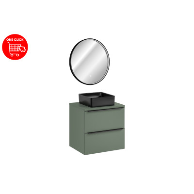 Zestaw Meblowy 60Cm Z Blatem, Umywalką Nablatową Slim I Lustrem Led