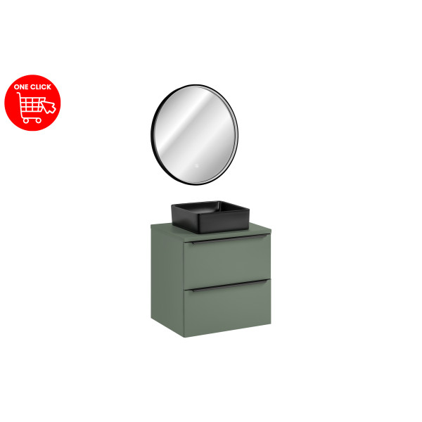 Zestaw Meblowy 60Cm Z Blatem, Umywalką Nablatową Slim I Lustrem Led
