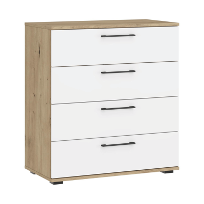 Elegancka Komoda Z Szufladami 77x82 cm Nowoczesna Do Salonu Garderoby Biała Dąb Artisan FORMO KM-1