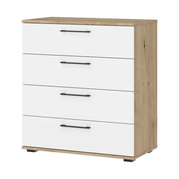 Elegancka Komoda Z Szufladami 77x82 cm Nowoczesna Do Salonu Garderoby Biała Dąb Artisan FORMO KM-1