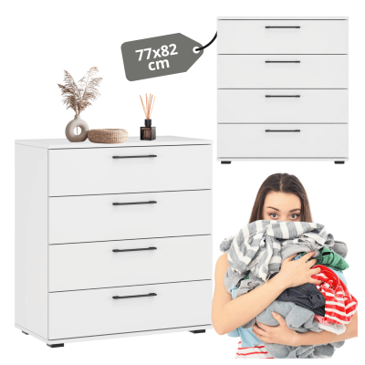 Biała Komoda Z Szufladami Nowoczesna Elegancka Do Salonu Garderoby Pokoju 77x82 cm FORMO KM-1