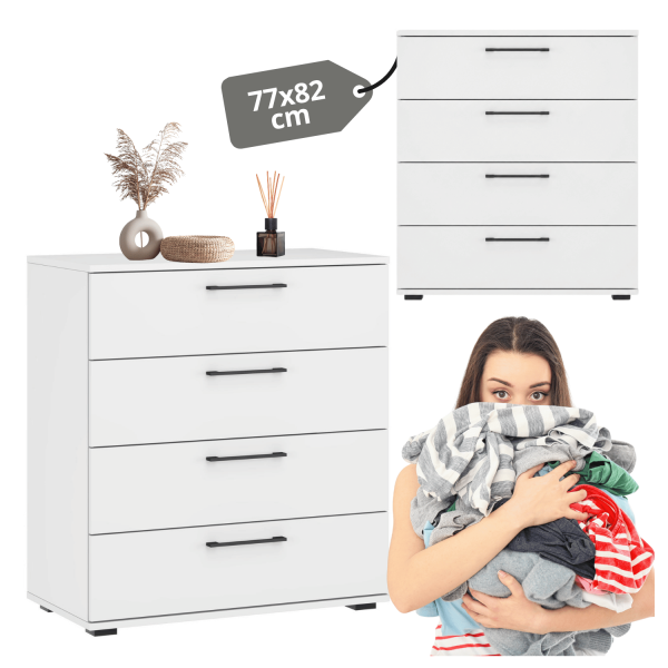 Biała Komoda Z Szufladami Nowoczesna Elegancka Do Salonu Garderoby Pokoju 77x82 cm FORMO KM-1