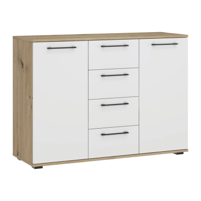 Elegancka Komoda Z Szufladami Nowoczesna Pojemna Do Salonu Garderoby Biała Dąb Artisan FORMO KM-2