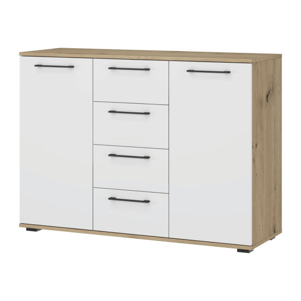 Elegancka Komoda Z Szufladami Nowoczesna Pojemna Do Salonu Garderoby Biała Dąb Artisan FORMO KM-2