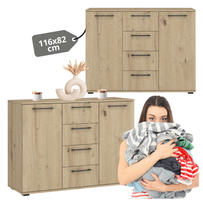 Pojemna Nowoczesna Komoda Z Szufladami Elegancka Do Salonu Garderoby Dąb Artisan FORMO KM-2
