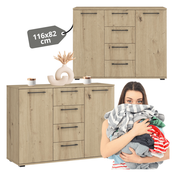 Pojemna Nowoczesna Komoda Z Szufladami Elegancka Do Salonu Garderoby Dąb Artisan FORMO KM-2