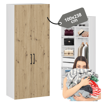Pojemna Szafa Do Garderoby Sypialni 100 cm Nowoczesna Elegancka Biała Dąb Artisan FORMO K5