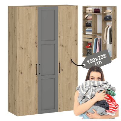 Nowoczesna Szafa 150 cm Do Sypialni Garderoby Pojemna Duża Dąb Artisan Popiel FORMO K7