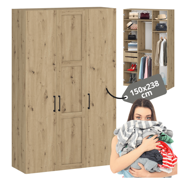 Duża Nowoczesna Szafa 150 cm Do Sypialni Garderoby Pojemna Dąb Artisan FORMO K7