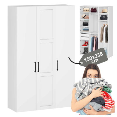 Elegancka Szafa Do Garderoby Sypialni Duża Nowoczesna 150 cm Pojemna Biała FORMO K7