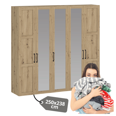 Duża Nowoczesna Szafa 250 cm Do Sypialni Garderoby Elegancka Z Lustrem Pojemna Dąb Artisan FORMO K7+K6