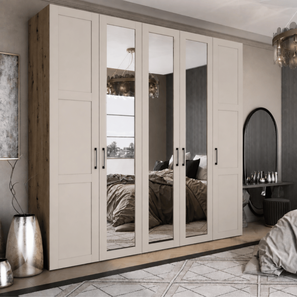 Szafa Z Lustrem Do Garderoby Sypialni Pojemna 250 cm Duża Elegancka Nowoczesna Kaszmir Dąb Artisan FORMO K7+K6