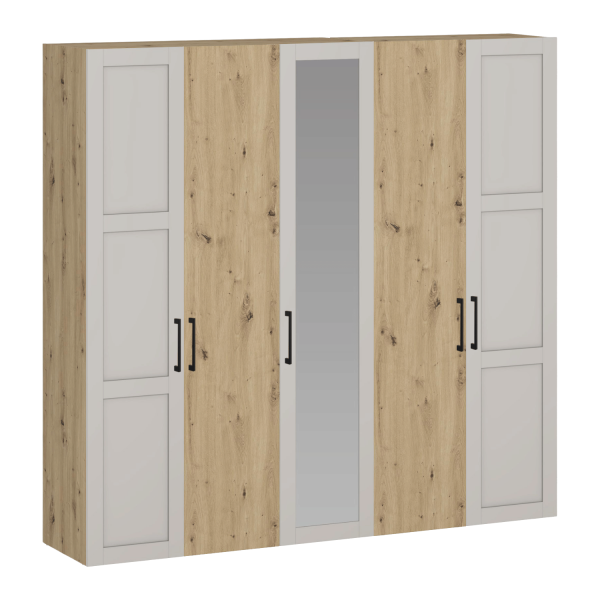 Szafa Z Lustrem Do Garderoby Sypialni Pojemna 250 cm Duża Elegancka Nowoczesna Kaszmir Dąb Artisan FORMO K7+K6