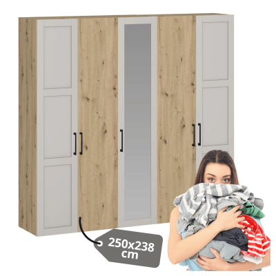 Szafa Z Lustrem Do Garderoby Sypialni Pojemna 250 cm Duża Elegancka Nowoczesna Kaszmir Dąb Artisan FORMO K7+K6