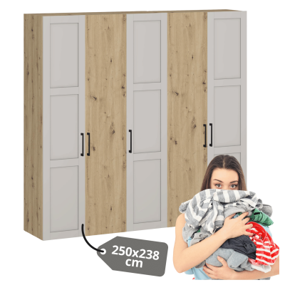 Kaszmirowa Duża Szafa Do Garderoby Sypialni Pojemna 250 cm Elegancka Nowoczesna Dąb Artisan FORMO K7+K6