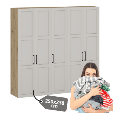 Pojemna Duża Szafa Do Garderoby Sypialni 250 cm Elegancka Nowoczesna Kaszmir Dąb Artisan FORMO K7+K6
