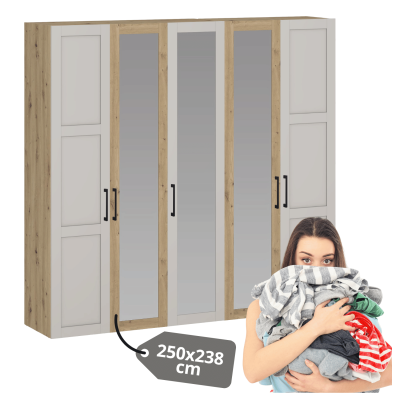 Kaszmirowa Szafa Z Lustrem Do Garderoby Sypialni Pojemna 250 cm Duża Elegancka Nowoczesna Dąb Artisan FORMO K7+K6