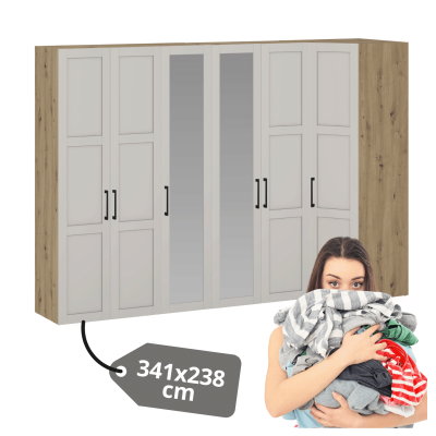 Duża Elegancka Szafa Narożna Z Lustrem Do Garderoby Sypialni Pojemna 341 cm Nowoczesna Dąb Artisan Kaszmir FORMO K5+K7+K8