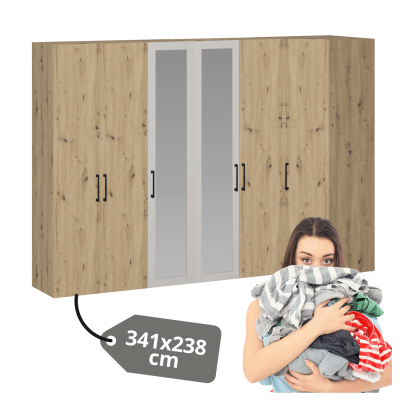 Szafa Z Lustrem Do Garderoby Sypialni Elegancka Duża Pojemna Narożna 341 cm Nowoczesna Dąb Artisan Kaszmir FORMO K5+K7+K8