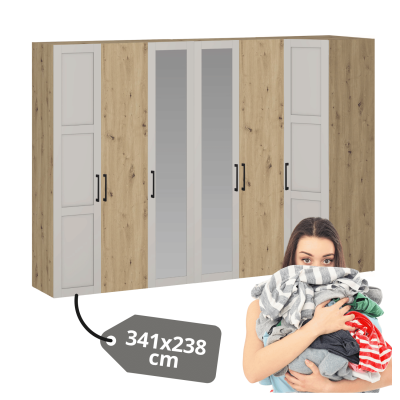 Szafa Narożna Z Lustrem Do Garderoby Sypialni Pojemna 341 cm Nowoczesna Duża Elegancka Dąb Artisan Kaszmir FORMO K5+K7+K8