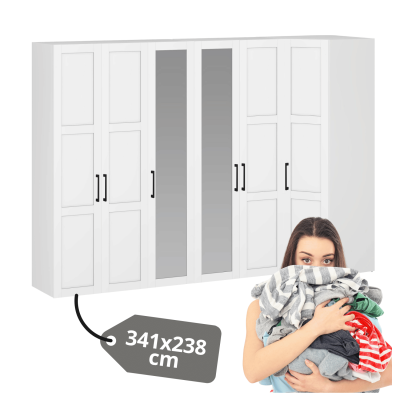 Pojemna Duża Biała Szafa Narożna Z Lustrem Do Garderoby Sypialni Nowoczesna 341 cm FORMO K5+K7+K8