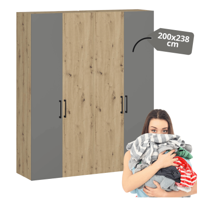 Nowoczesna Garderoba Duża Pojemna Szafa Modułowa Do Sypialni Garderoby 200 cm Popiel Dąb Artisan FORMO K5+K5