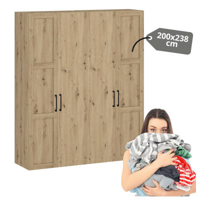 Duża Pojemna Szafa Modułowa 200 cm Do Sypialni Garderoby  Nowoczesna Garderoba Dąb Artisan FORMO K5+K5
