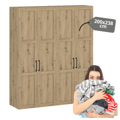Szafa Modułowa 200 cm Do Sypialni Garderoby Duża Nowoczesna Pojemna Garderoba Dąb Artisan FORMO K5+K5