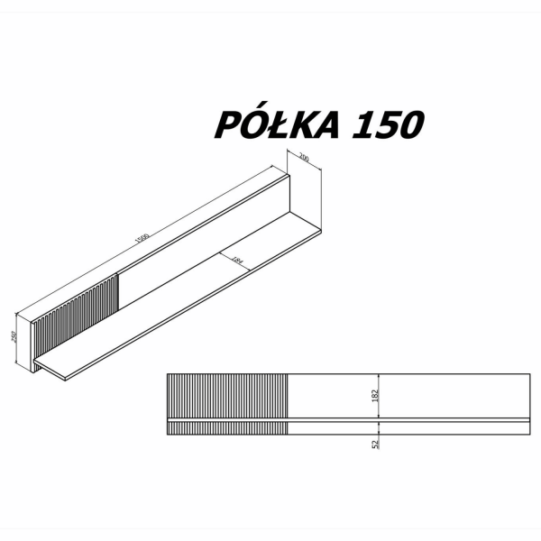 Czarna Nowoczesna Półka Wisząca 150 cm Na Książki Do Salonu Loft Dąb Wotan RANDOM P-1 Halmar