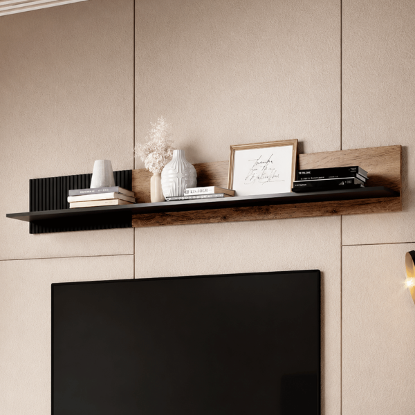 Wisząca Półka 150 cm Nowoczesna Na Książki Do Salonu Loft Czarna Dąb Wotan RANDOM P-2 Halmar