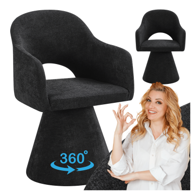 Designerskie Krzesło Tapicerowane Nowoczesne Minimalistyczne Obrotowe do Jadalni Salonu Czarne SOLEA