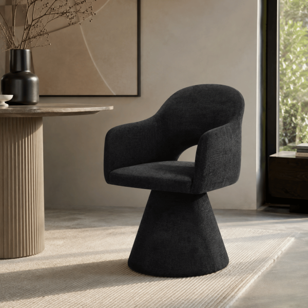 Designerskie Krzesło Tapicerowane Nowoczesne Minimalistyczne Obrotowe do Jadalni Salonu Czarne SOLEA