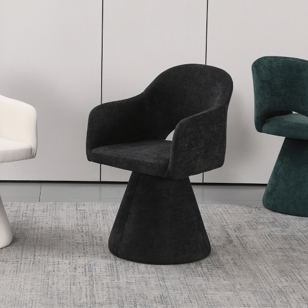 Designerskie Krzesło Tapicerowane Nowoczesne Minimalistyczne Obrotowe do Jadalni Salonu Czarne SOLEA